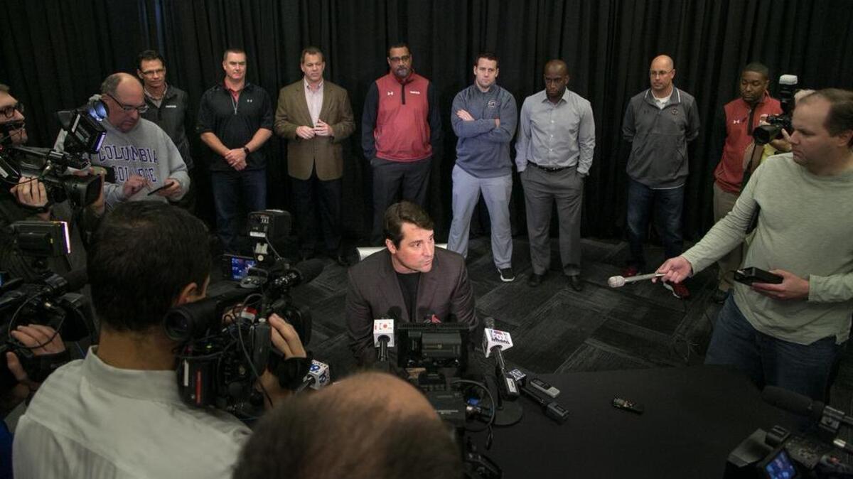 South Carolina head football coach Will Muschamp and his assistant football coaches.