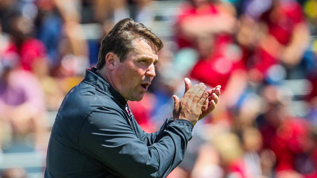 South Carolina head coach Will Muschamp encourages his team during the Garnet and Black spring game at Williams-Brice Stadium in Columbia, SC, Saturday, March 31, 2018.