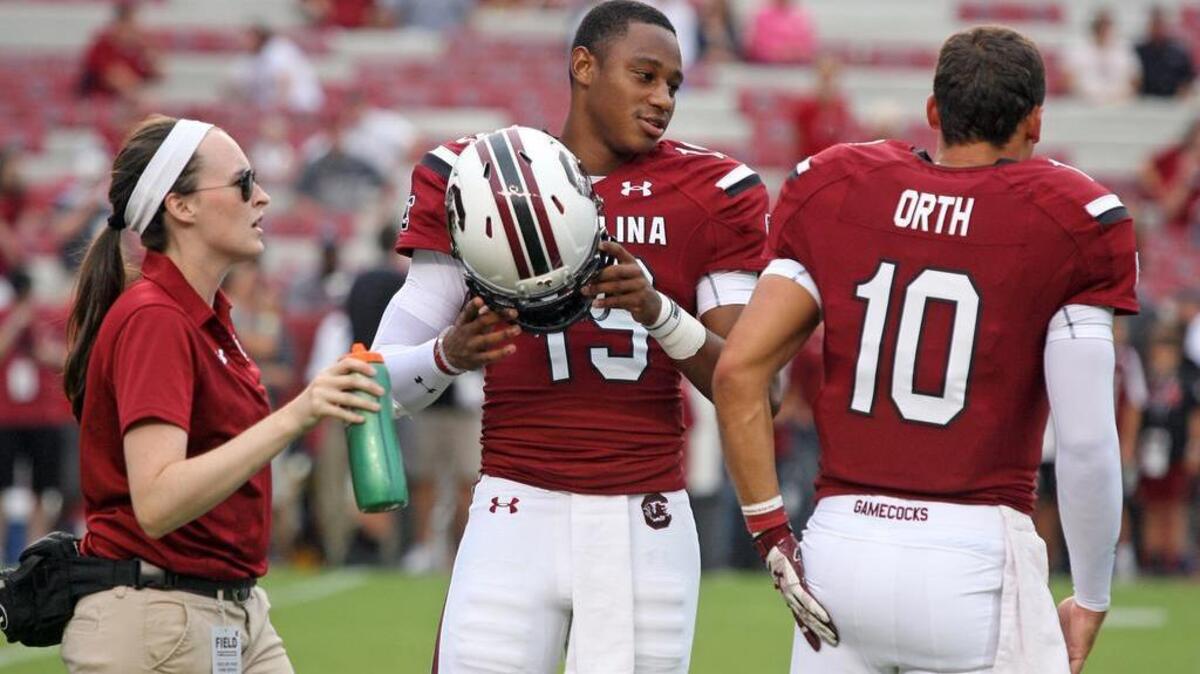 
South Carolina's Lorenzo Nunez and Perry Orth
