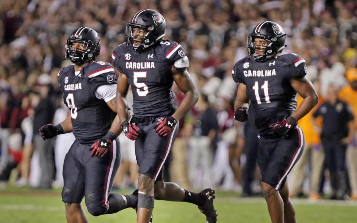 South Carolina senior defenders Marquavius Lewis, Darius English and TJ Holloman