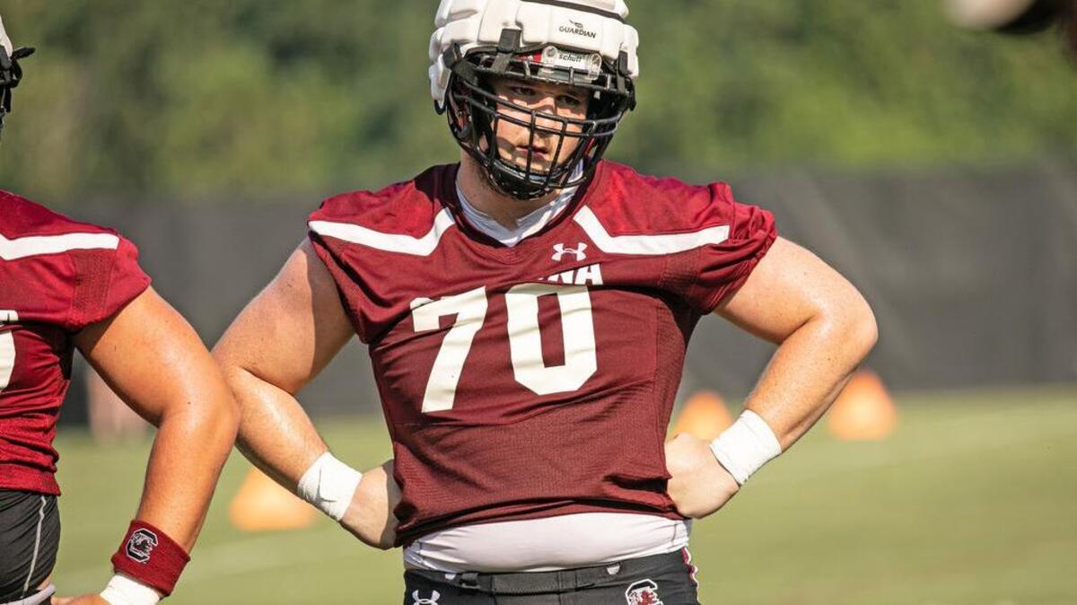 South Carolina’s Hank Manos at the Aug. 19 football practice.