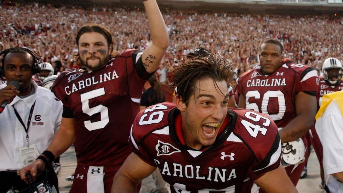 
Oct. 9, 2010: South Carolina celebrates a win over Alabama.

