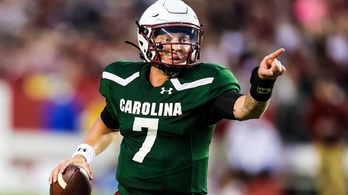 South Carolina Gamecocks quarterback Spencer Rattler (7) scrambles the 2022 South Carolina Spring Game at Williams-Brice Stadium in Columbia, SC, April 16th, 2022.