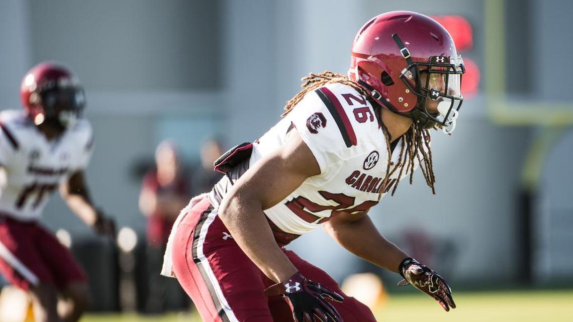 South Carolina defensive back Jaylin Dickerson participates in a workout during a practice session in the spring.