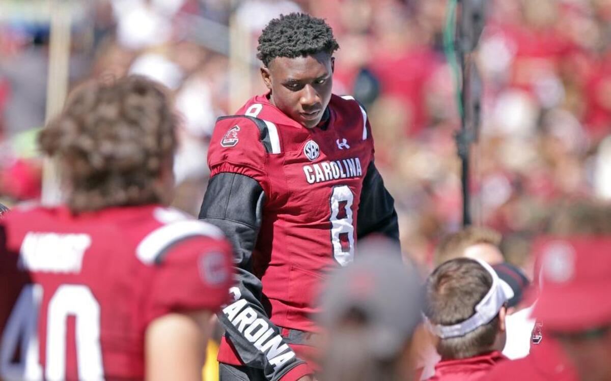 South Carolina football's Randrecous Davis watches a game from the sidelines.