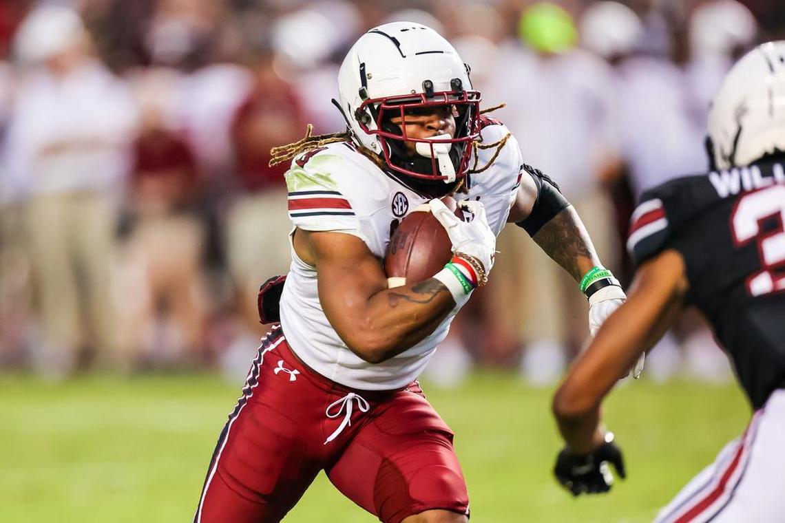 South Carolina Gamecocks running back Christian Beal-Smith rushes during the 2022 South Carolina Spring Game at Williams-Brice Stadium in Columbia, SC, April 16th, 2022.