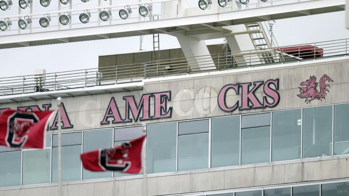 The signage above the Williams-Brice Stadium press box was damaged Saturday by Hurricane Matthew.