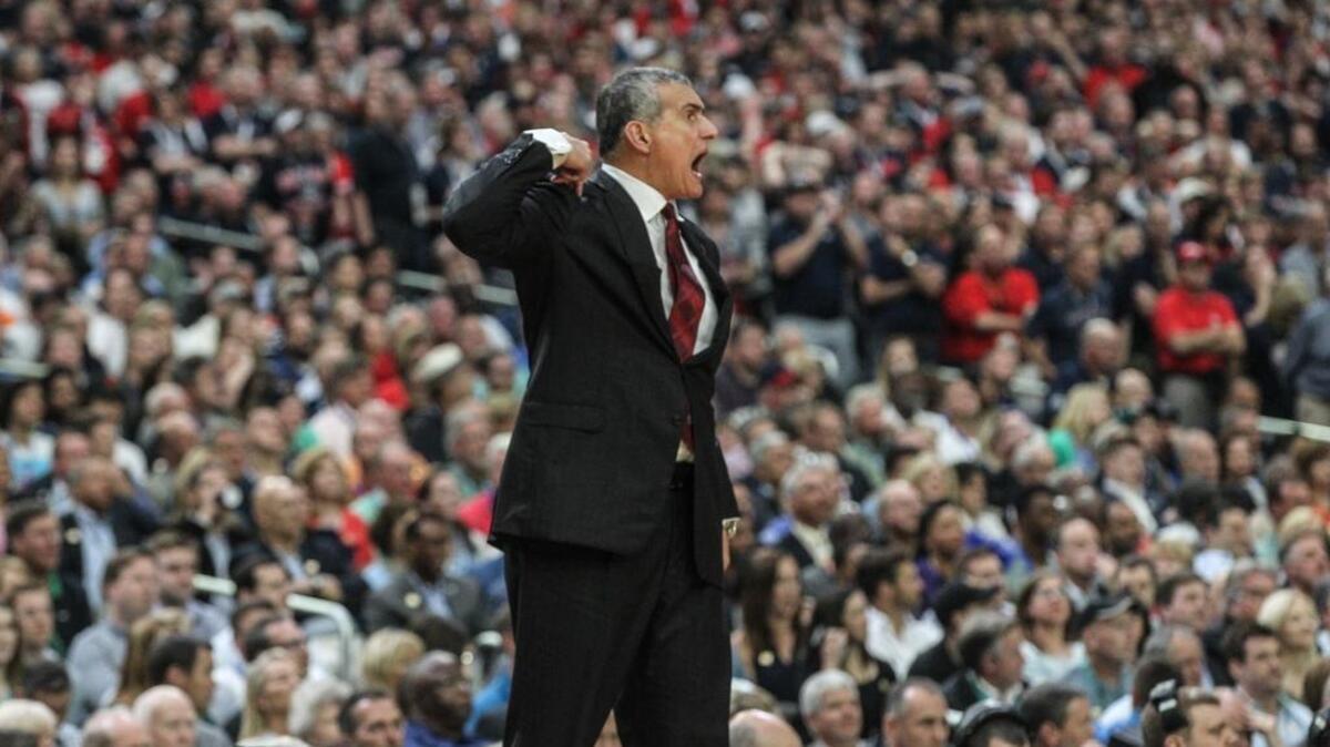 Frank Martin reacts to a play in the Final Four. The University of South Carolina took on Gonzaga in the Final Four round of 2017 NCAA Men's Basketball Tournament in Glendale, Ariz. Saturday, April 1, 2017. This was the first time South Carolina's basketball team played in the Final Four in program history.