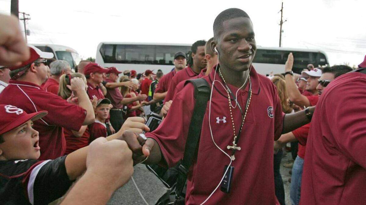 
From Aug. 28, 2008: Kenny McKinley walks to Williams-Brice Stadium with the rest of his teammates before the season-opener against N.C. State.
