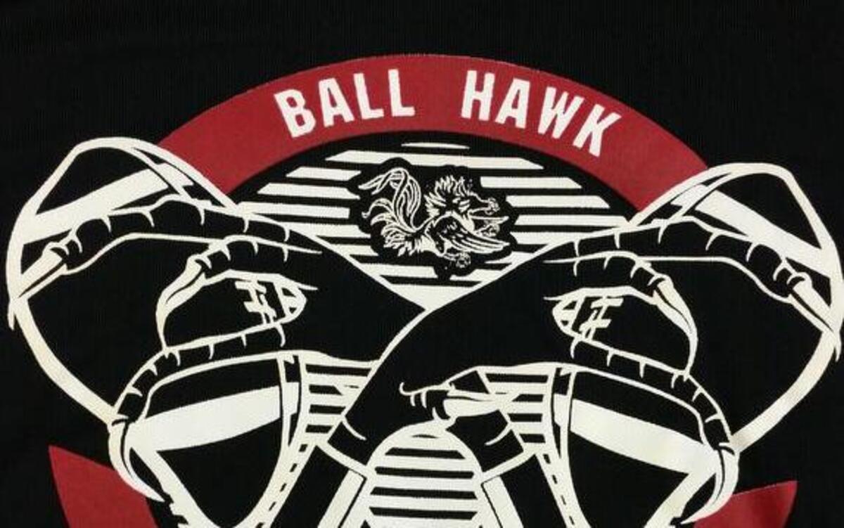 The Gamecocks reward their defensive players who cause a turnover – make an interception or force or recover a fumble – with “Ball Hawk” T-shirts.