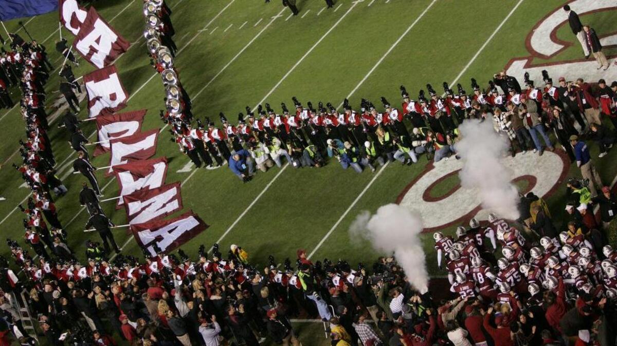 South Carolina football players enter Williams-Brice Stadium.