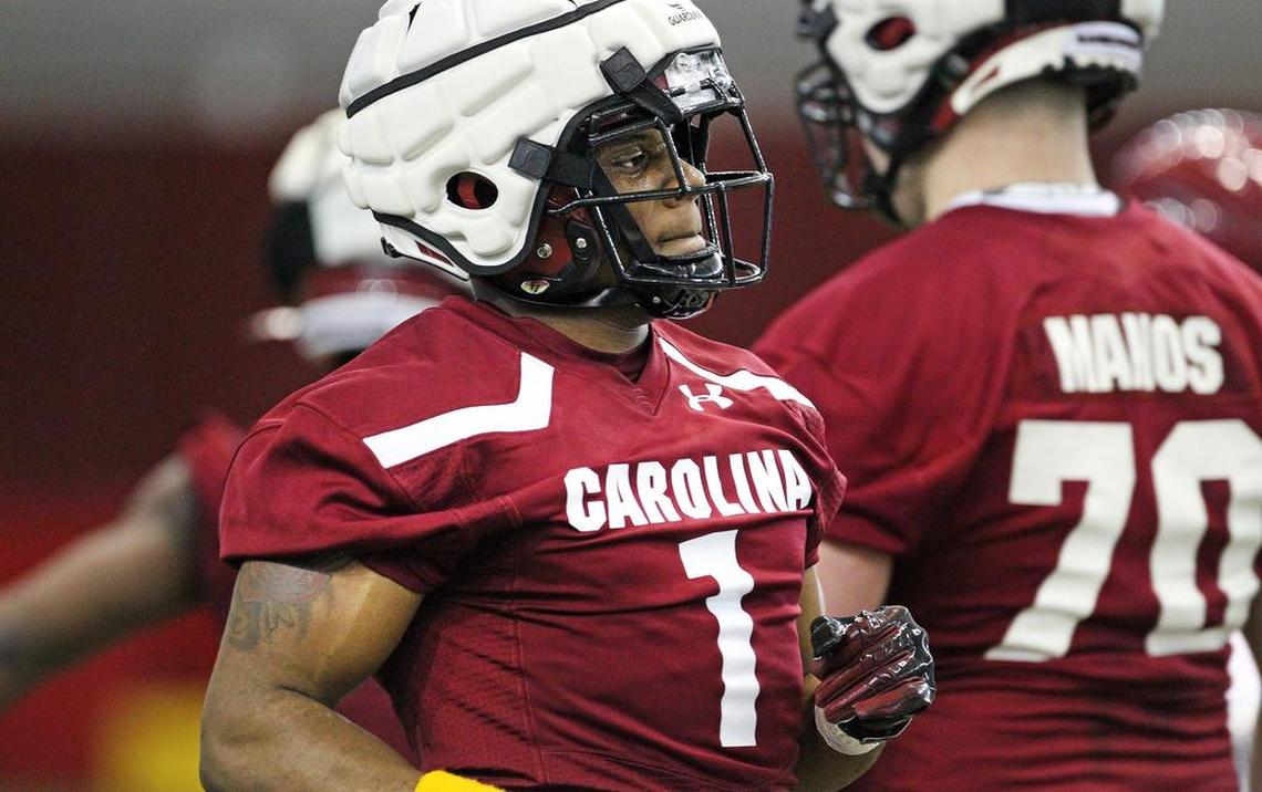South Carolina running back MarShawn Lloyd at the beginning of the 2020 spring practice workouts.