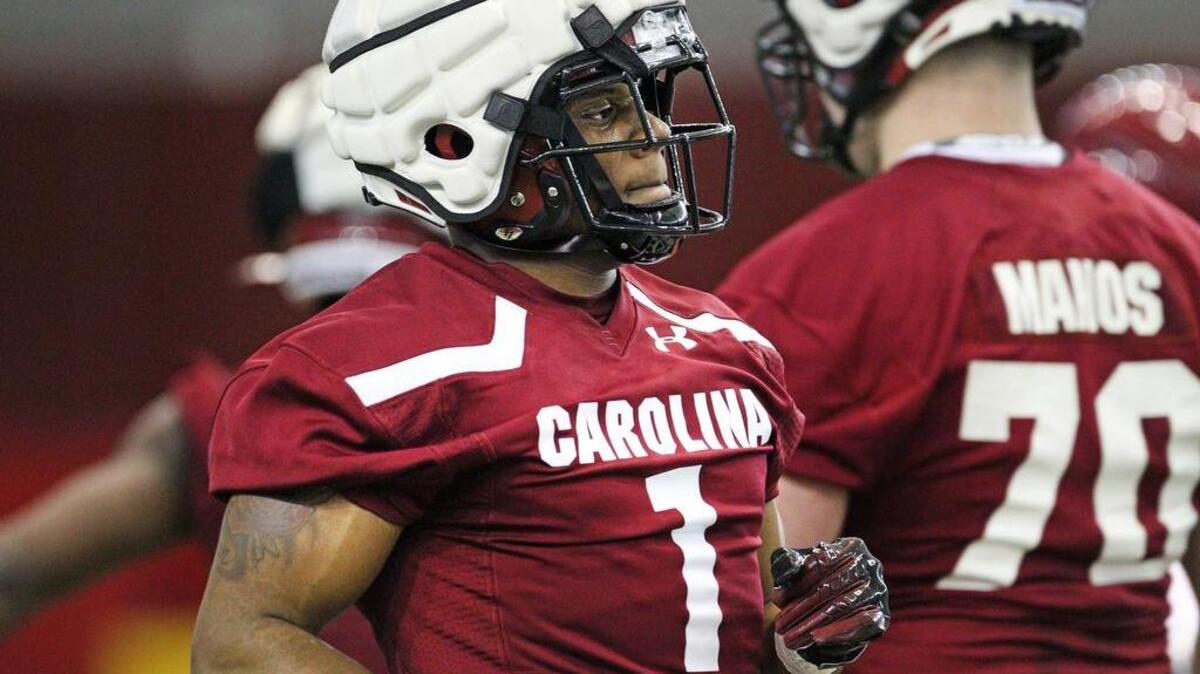 South Carolina running back MarShawn Lloyd at the beginning of the 2020 spring practice workouts.