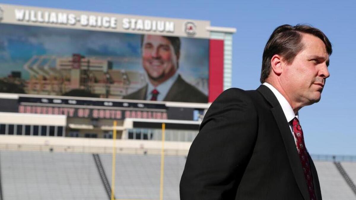 From Dec. 7, 2015: Will Muschamp on the field at Williams-Brice Stadium after formally being introduced as South Carolina’s new head football coach.