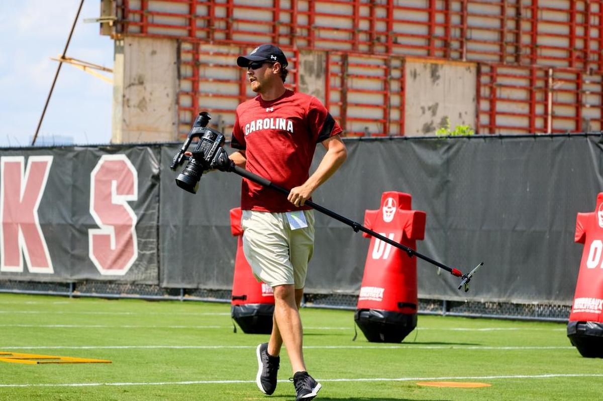 Members of the visual media team captures Gamecock football action during practice Monday. 8/14/17