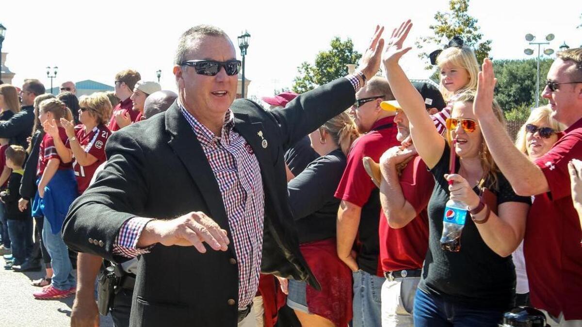 
New interim head coach Shawn Elliott greets fans during the Gamecock Walk before the game against the Vanderbilt at Williams-Brice Stadium on Saturday.
