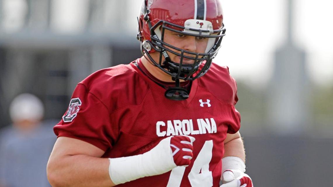 South Carolina Gamecocks offensive tackle Mason Zandi (74)