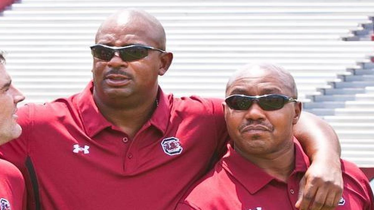 From South Carolina media day in 2011, Gamecocks assistants John Butler, Lorenzo Ward and Jeep Hunter.