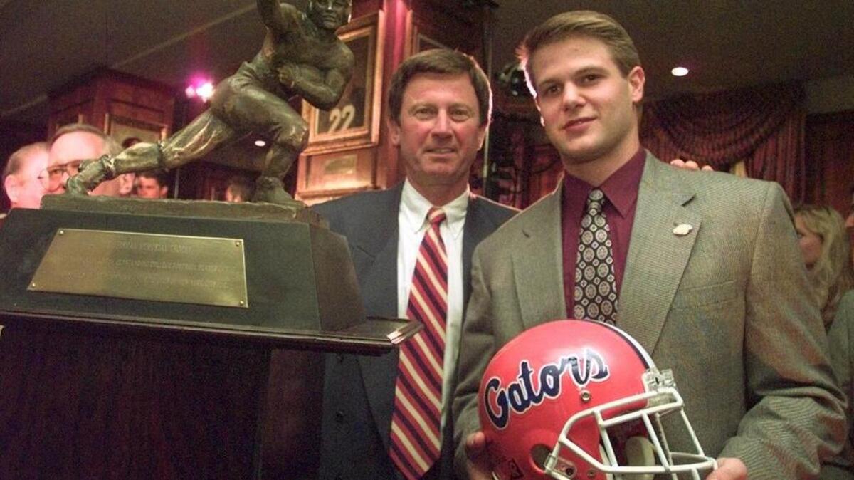 
From 1996: Florida quarterback Danny Wuerffel, right, winner of the 1996 Heisman trophy, with coach Steve Spurrier.
