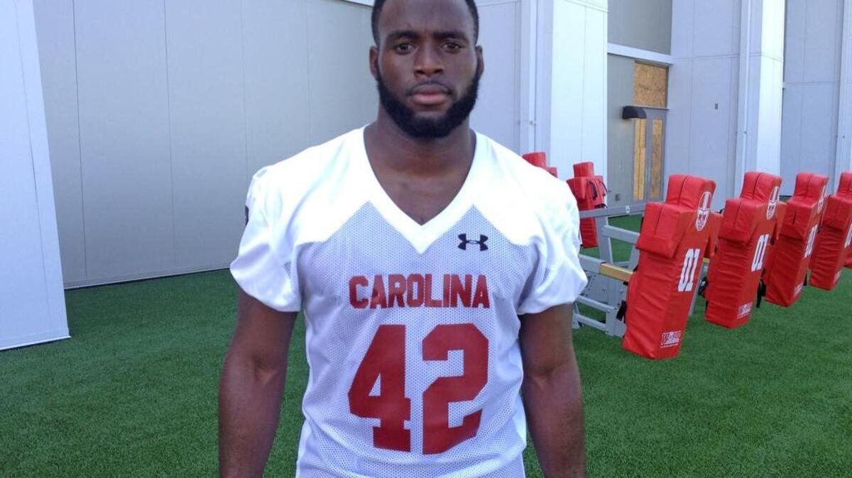 
Jordan Diggs in USC’s new practice jersey Tuesday.
