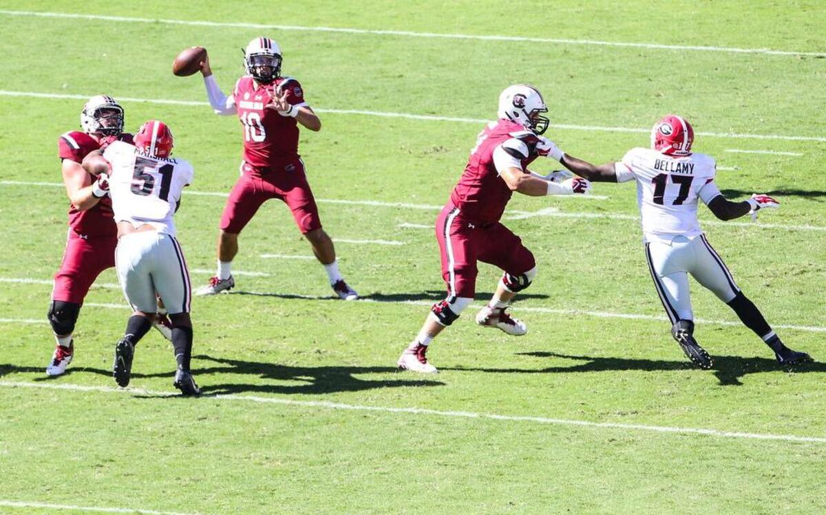 Quarterback Perry Orth throws up field Sunday's game at Williams-Brice Stadium against Georgia