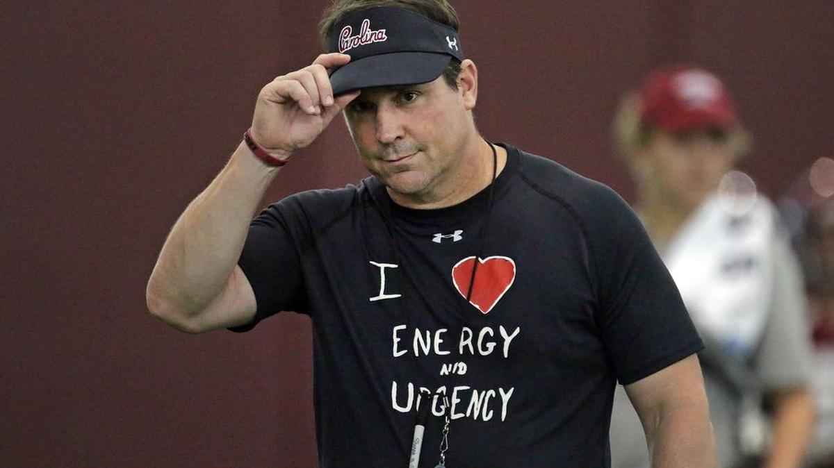 South Carolina coach Will Muschamp at the Gamecocks’ practice Tuesday, Aug. 7, 2018.