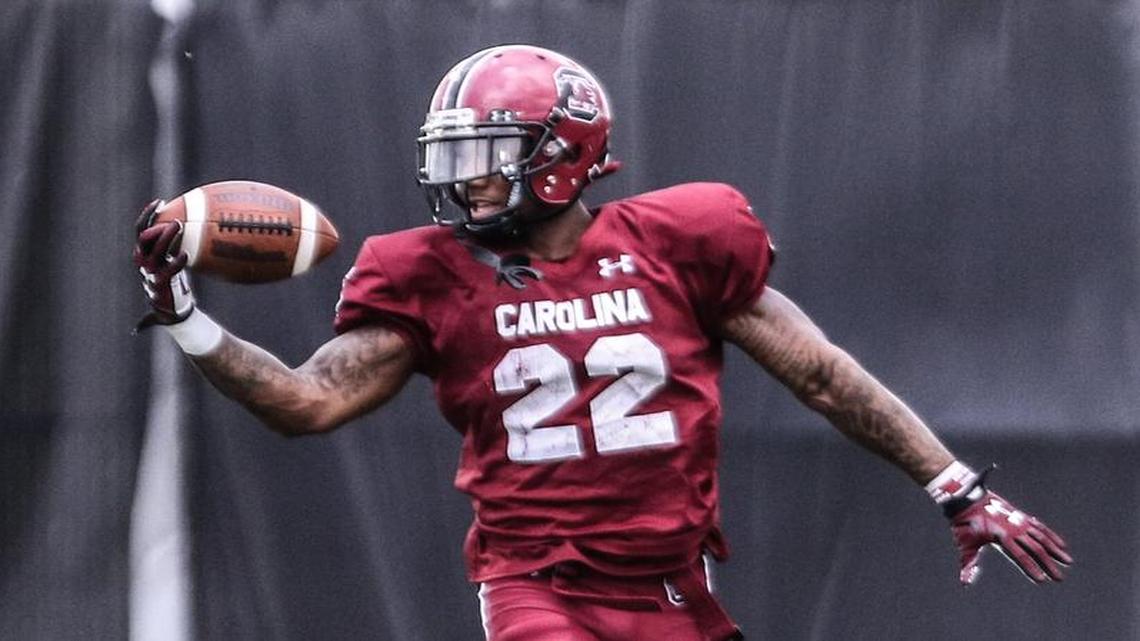 South Carolina wide receiver Jamari Smith catches a ball during spring practice on Thursday.