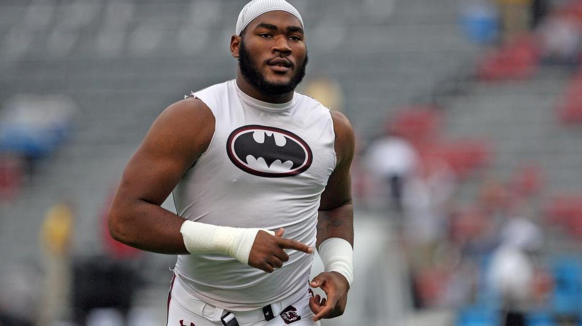 South Carolina’s Ulric Jones is back on defensive line after being moved to tight end last year.