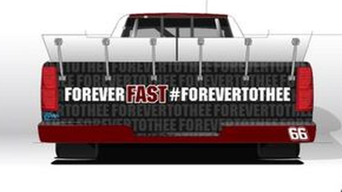 The paint scheme for Bolen Motorsports’s truck at the Alpha Energy 250 truck series race in Martinsville.
