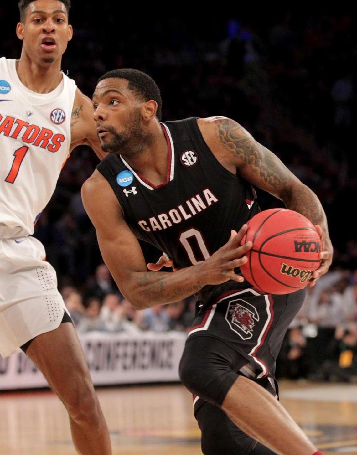 South Carolina Gamecocks guard Sindarius Thornwell (0) drives to the basket in the first half of their NCAA Tournament game against Florida inside Madison Square Garden in New York in 2017.