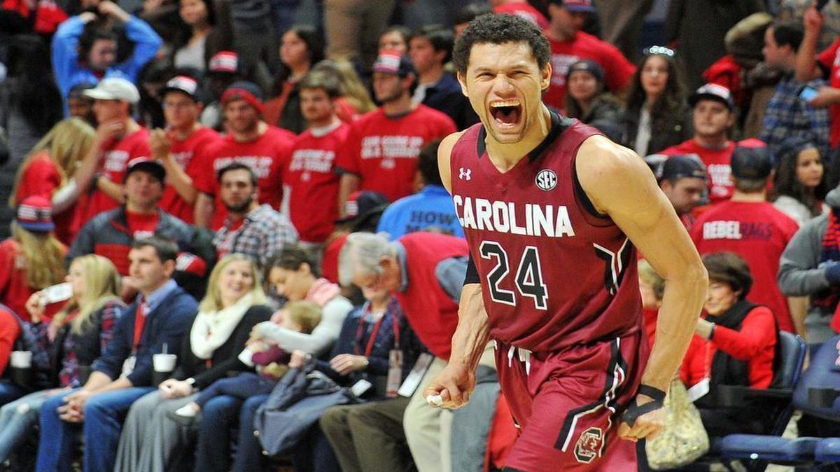 South Carolina forward Michael Carrera (24) reacts at the end of Tuesday’s win against Mississippi in Oxford, Miss.