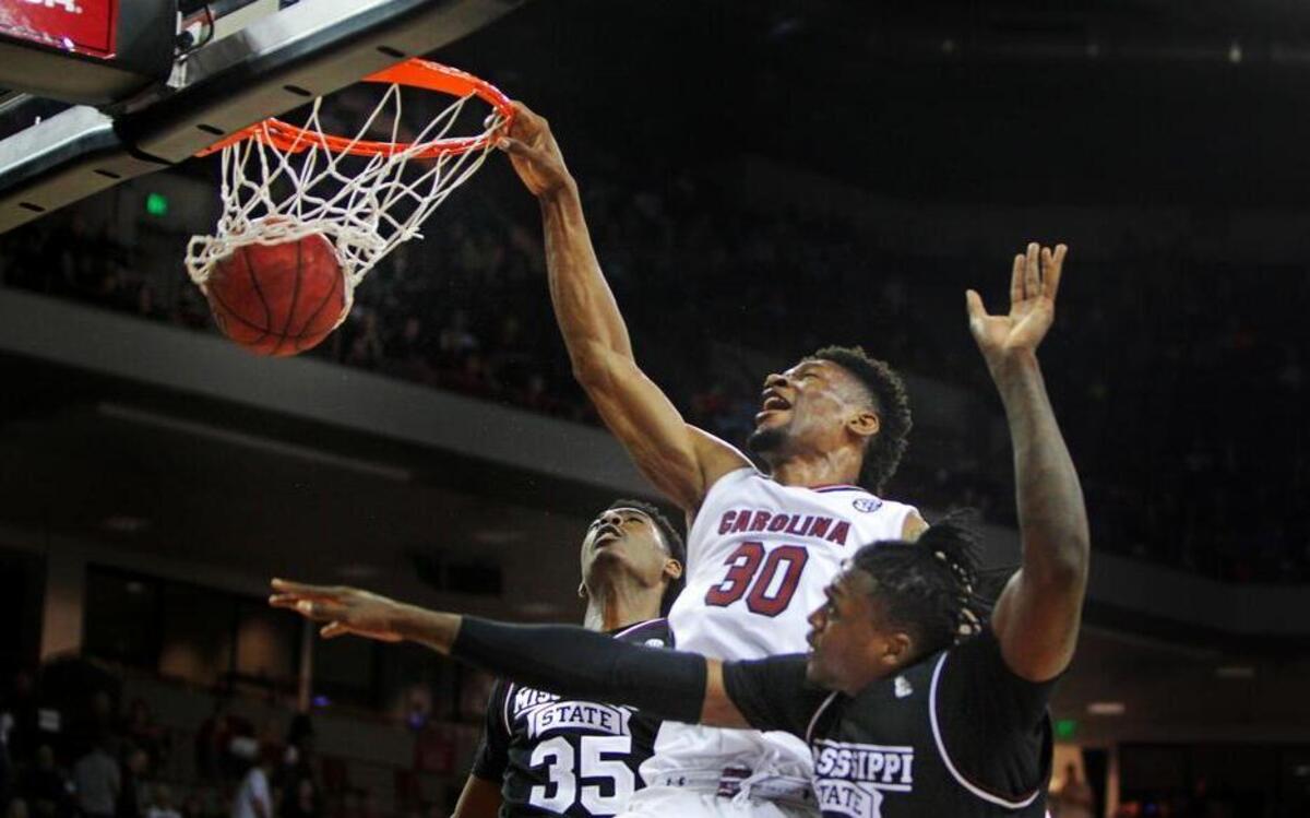 South Carolina Gamecocks forward Chris Silva (30) dunks against Mississippi State last season at Colonial Life Arena