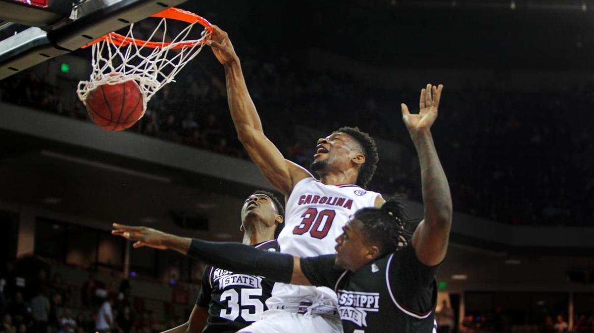 South Carolina Gamecocks forward Chris Silva (30) dunks against Mississippi State during a game last season.