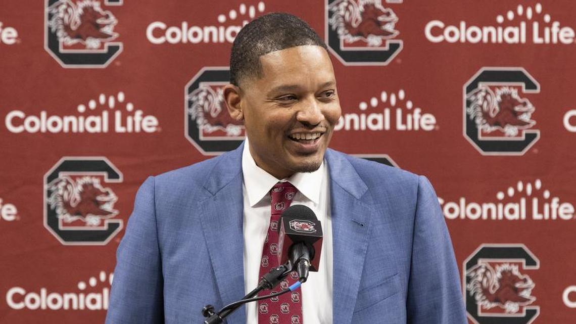 Lamont Paris is introduced as the new head coach of the South Carolina Gamecocks men’s basketball team on Thursday March 24, 2022.