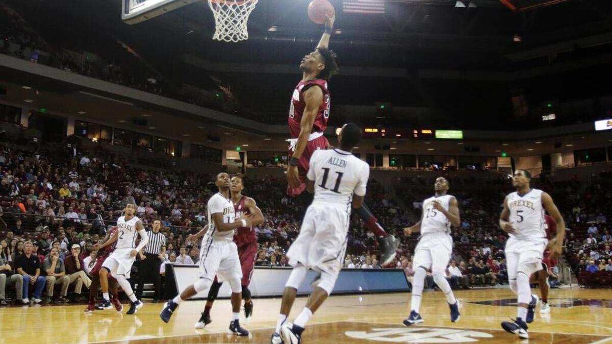 South Carolina’s Chris Silva skies for a dunk against Drexel earlier this season. Silva and the Gamecocks are 10-0, prompting their move into the AP Top 25 for the first time since 2004.