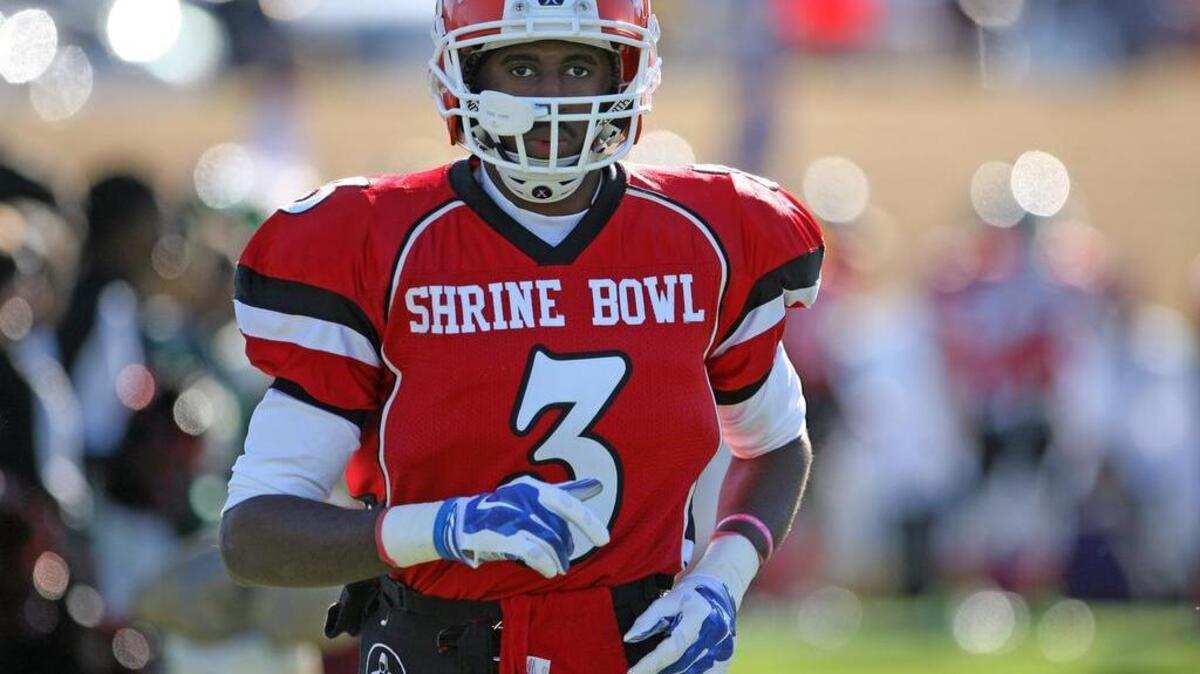 Hanahan High receiver Samuel Denmark at the Shrine Bowl on Saturday at Wofford's Gibbs Stadium in Spartanburg.