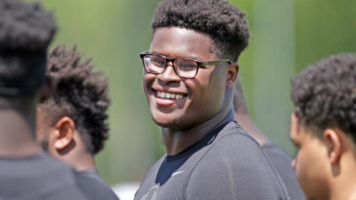 Class of 2018 defensive lineman Rick Sandidge of Concord, NC, at The Opening regional in Charlotte.