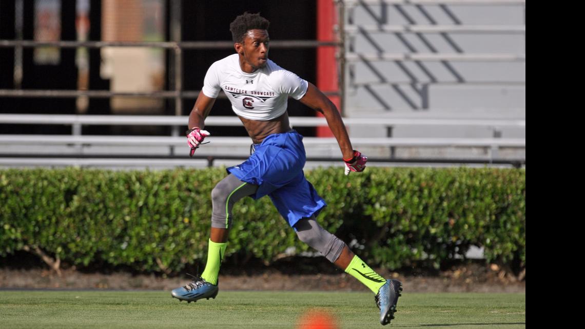 
Defensive back J.J. Givens of Mechanicsville, Va., works out Saturday at the Showcase Camp at Williams-Brice Stadium.
