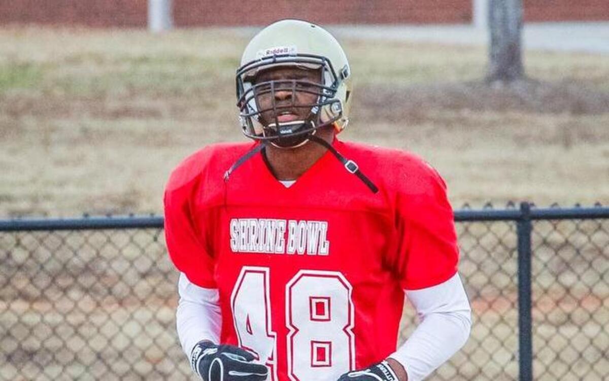 South Carolina defensive lineman Brad Johnson (48) from Pendleton High during practice for the Shrine Bowl of the Carolinas football game.