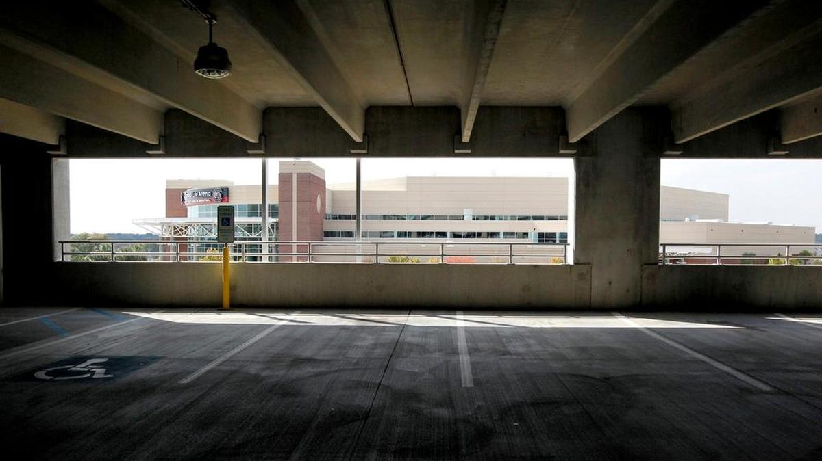 There may be parking spots available for $5 each at the Discovery Garage (pictured), Lot B and the Convention Center, but spots are limited and next to impossible to get into if there’s a downtown event.