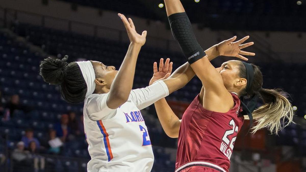 South Carolina forward A’ja Wilson was injured late in the Gamecocks’ win at Florida on Sunday.
