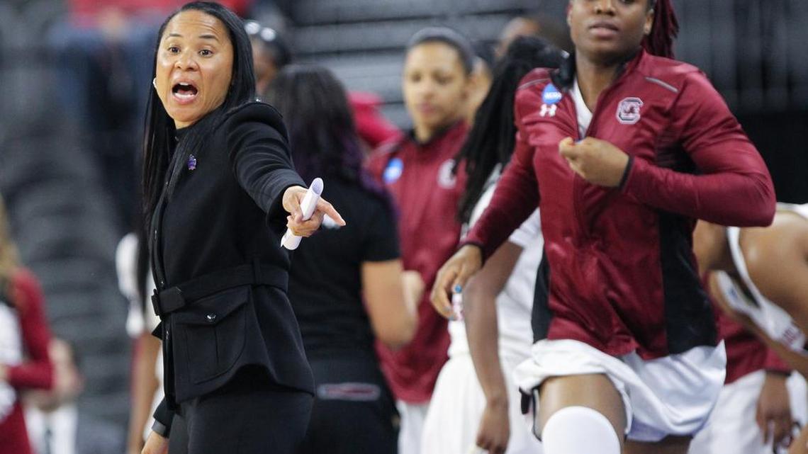 Coach Dawn Staley will lead USC into the Naismith Women’s Challenge next season.