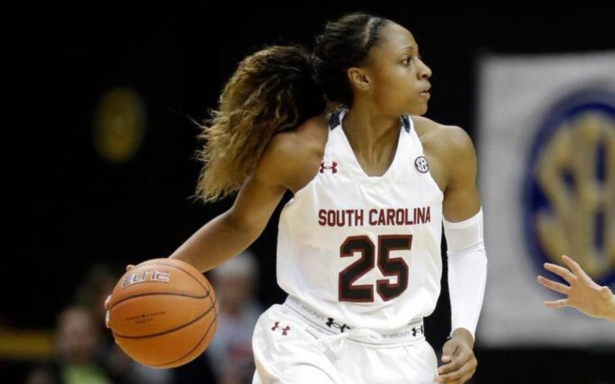 South Carolina guard Tiffany Mitchell plays against Vanderbilt in the game Thursday night in Nashville, Tenn.