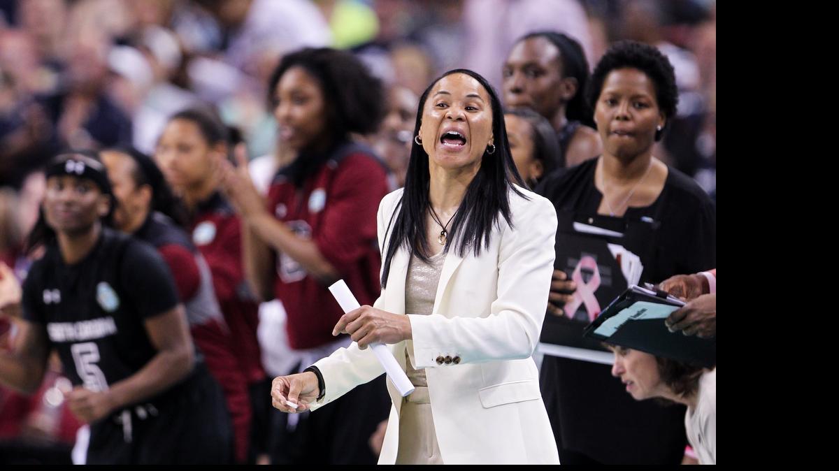 
Coach Dawn Staley gives out instructions during the Gamecocks’ Final Four game in Tampa, Fla., against Notre Dame this past season. Staley hopes to make the postseason trip a routine.
