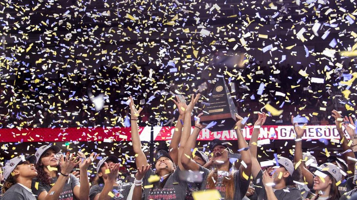 The Gamecocks celebrate their SEC Championship win earlier this month in Greenville.