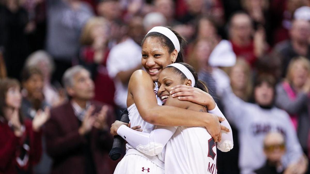 Tiffany Mitchell and A'Ja Wilson