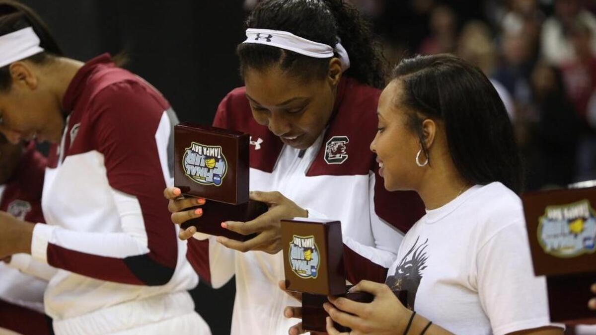 South Carolina received rings Friday night for the team’s Final Four appearance.