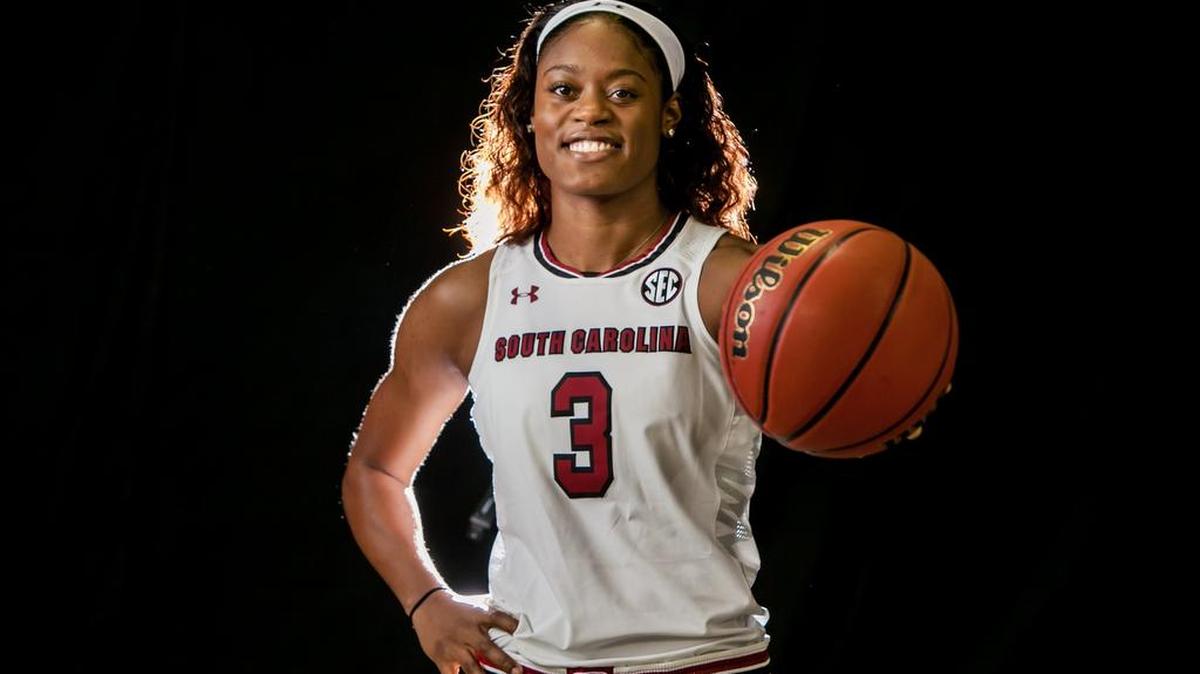 Kaela Davis during the USC women's basketball media day Tuesday at Colonial Life Arena.
