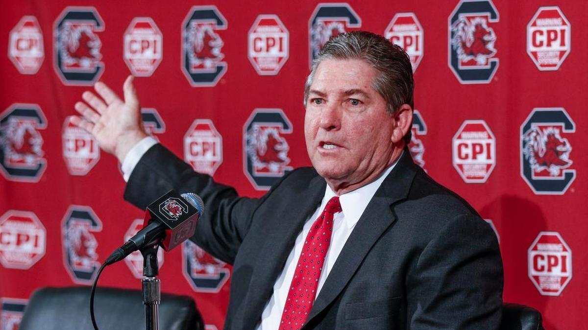 The University of South Carolina athletics director Ray Tanner speaks during a press conference.