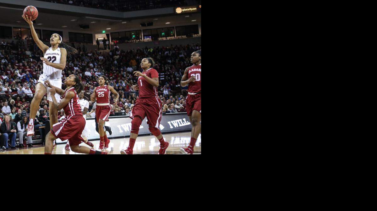 
South Carolina's guard/forward A'ja Wilson (22) makes an easy lay-up.
